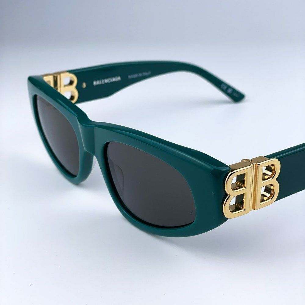 SALE! NEW Balenciaga BB0095S 005 Green Gold Logo Grey Cat Eye Unisex Sunglasses - Picture 12 of 16